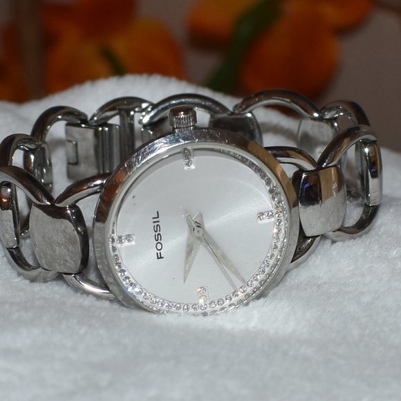 Fossil Accessories - Vintage Fossil Cuff Bracelet Watch Bedazzled Face